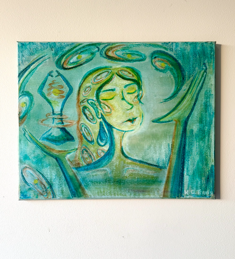 "The Girl Wearing Galaxies" (16" x 20" painting)