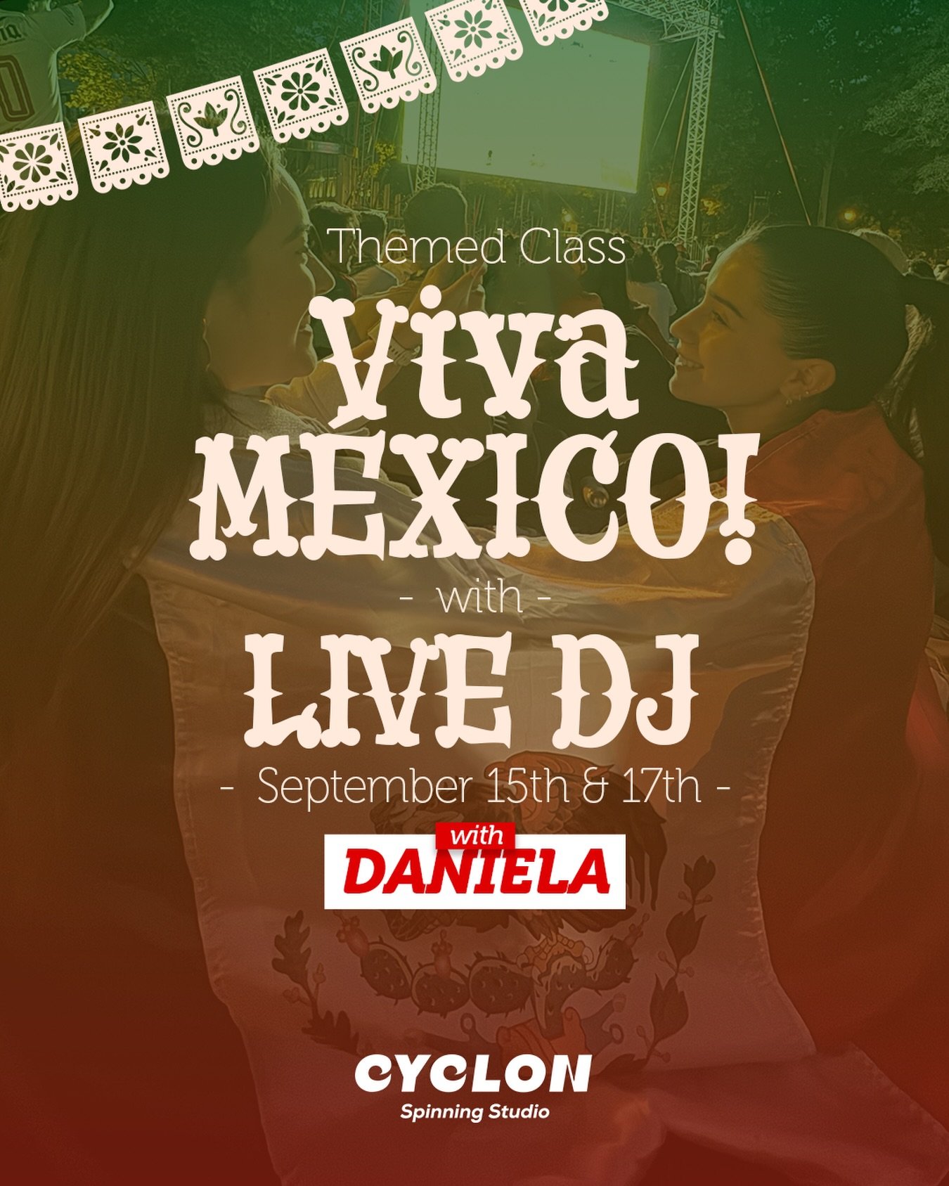 🌵🇲🇽 &iexcl;Viva M&eacute;xico at Cyclon! 🇲🇽🌵

At Cyclon, we love our international community and what better way to celebrate it than with a Viva M&eacute;xico-themed Ride! ❤️💚🤍

Get ready to ride to the beat with Daniela &amp; DJ Fabi, bring
