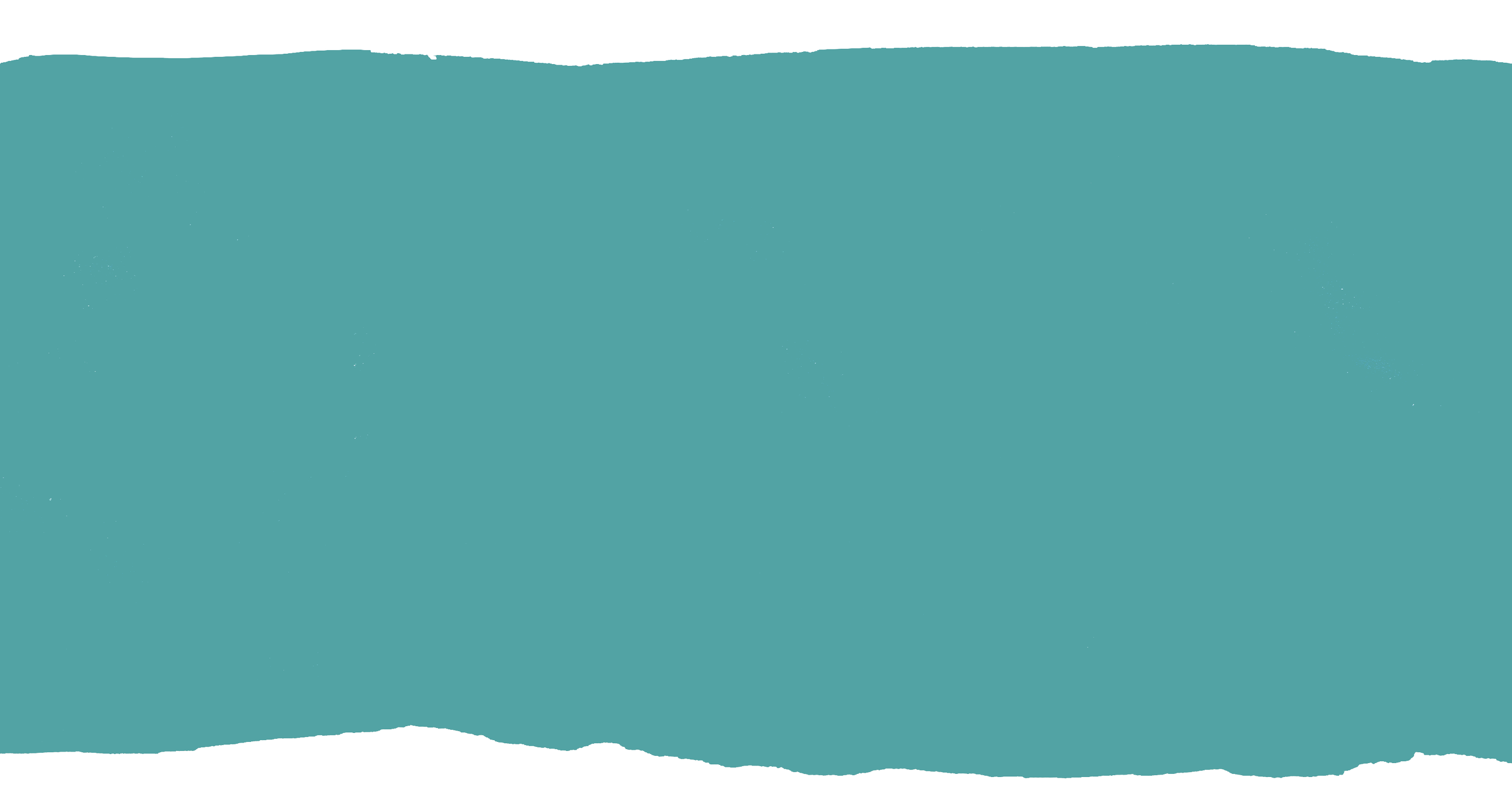 A large rectangular teal-colored sticker with rough torn edges on all sides.