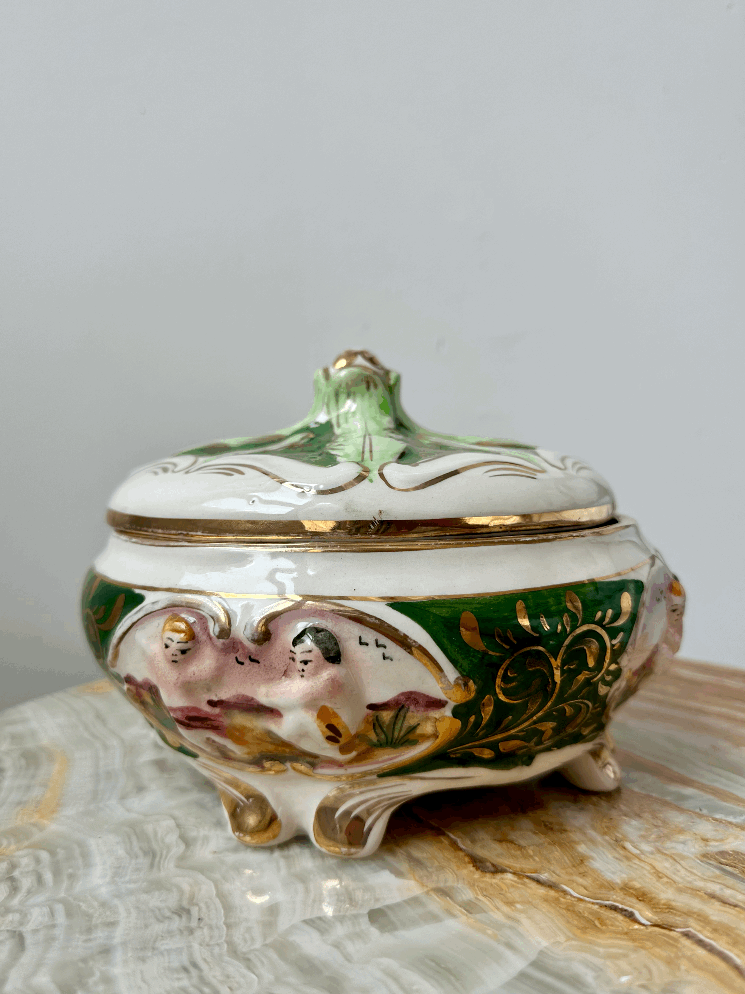 Capodimonte Painted Cherubs Lidded Trinket Dish