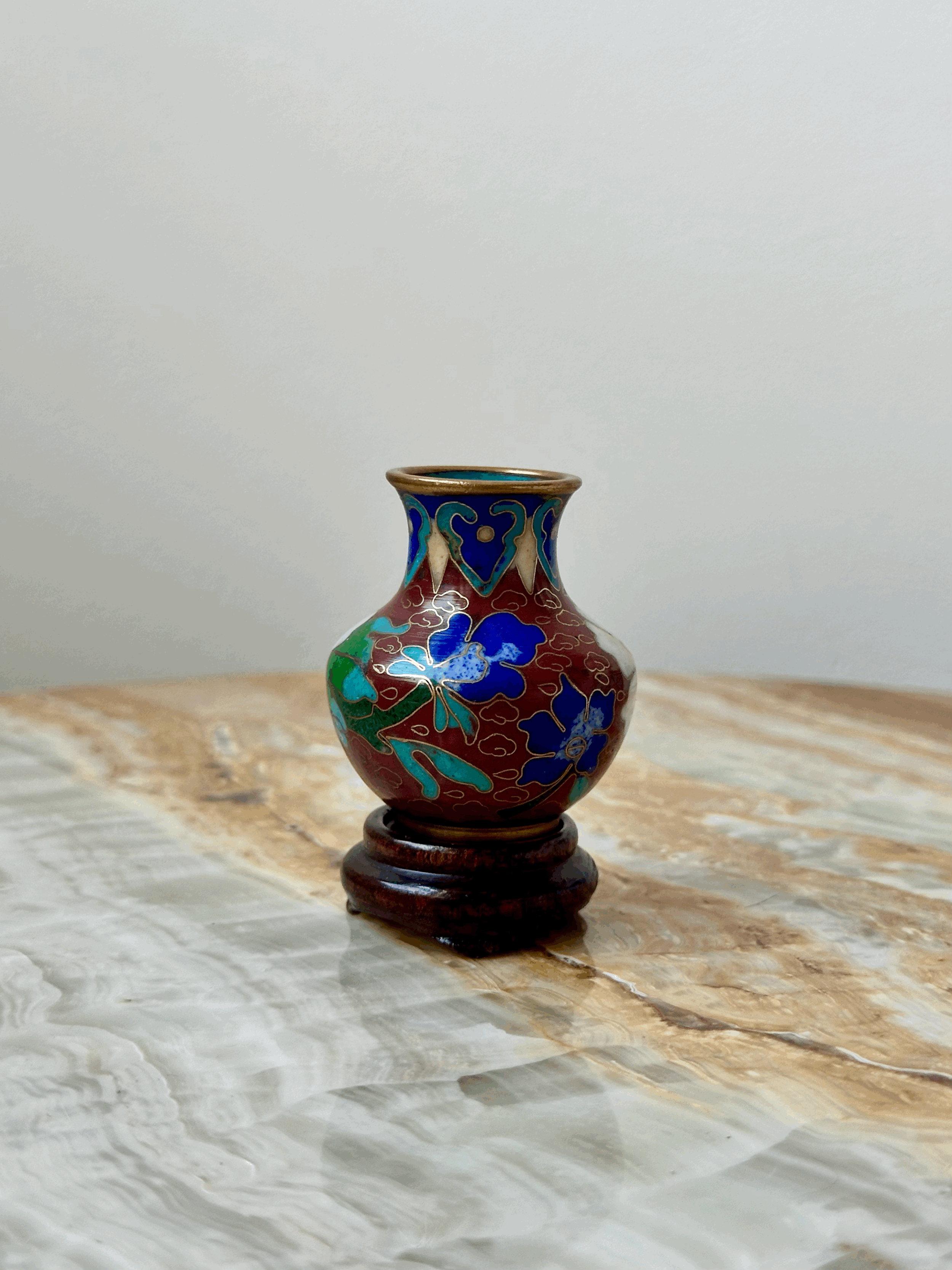 Antique Mini Chinese Red Cloisonné Vase