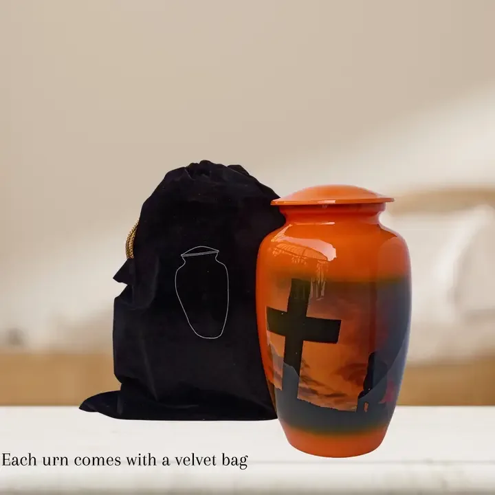 Holy Cross Orange Large Adult Cremation Urn For Human Ashes