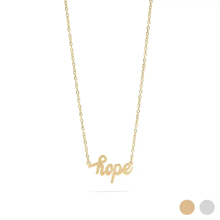 18K Gold Pvd Stainless Steel "Hope" Script Charm Necklace