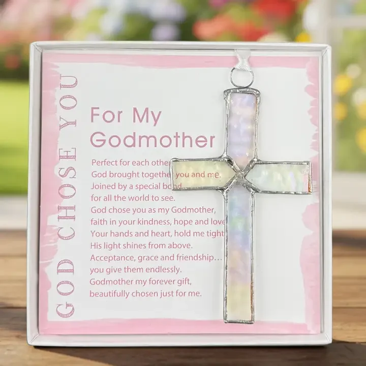 God Chose You Godmother Gift Handmade Glass Cross