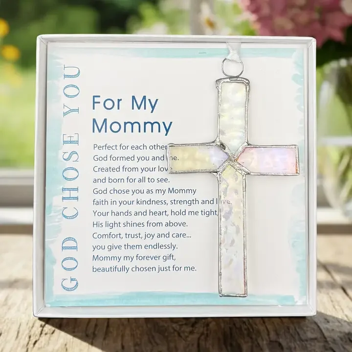 God Chose You Mommy Gift Handmade Stained Glass Cross
