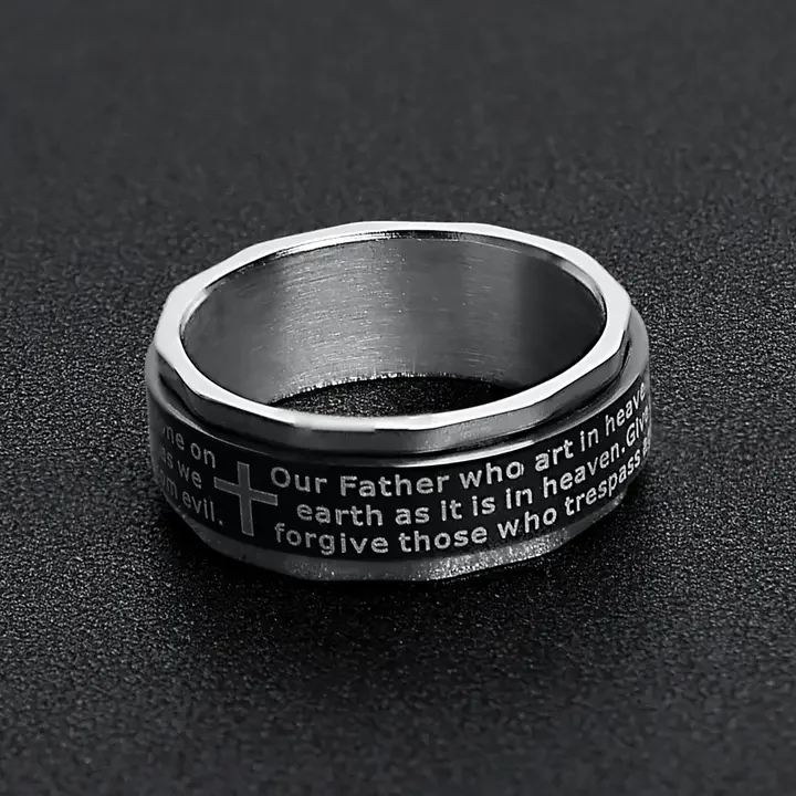 Highly Polished Stainless Steel Lord's Prayer Spinner Center Ring