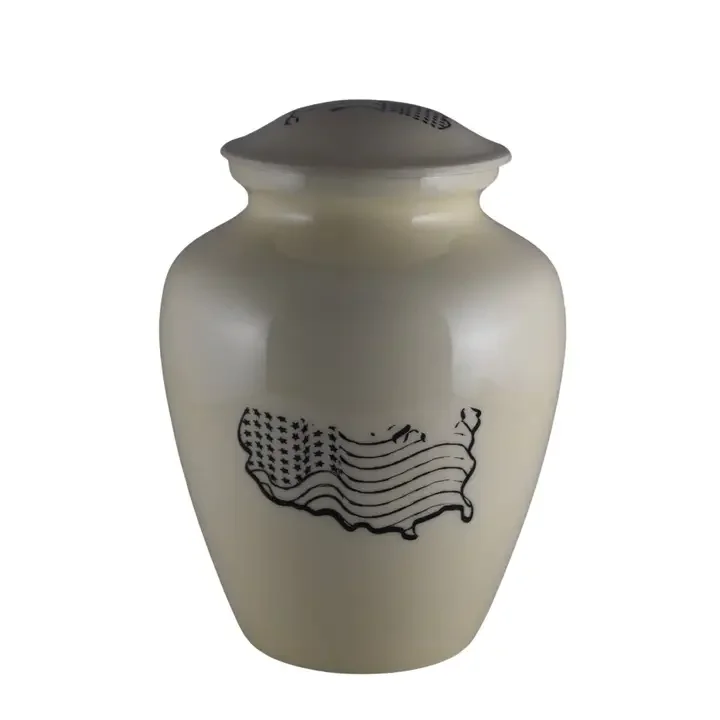 Beige American Flag Urn For Ashes Adult Male/Female