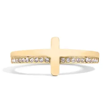 18K Gold Pvd Engraved Bible Verse Cz Cross Ring Gift