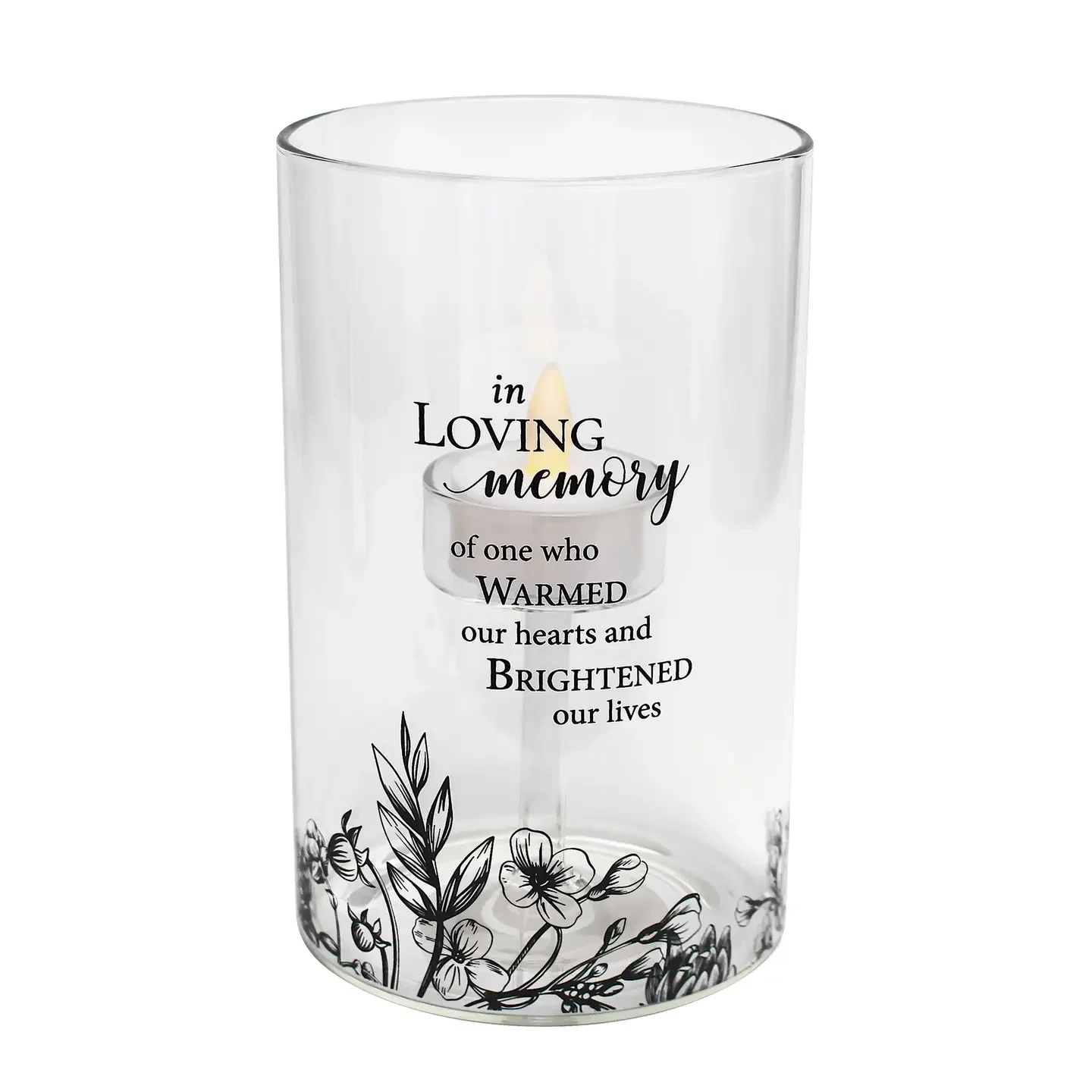 Lillian Rose “In Loving Memory” Floral Glass LED Candle