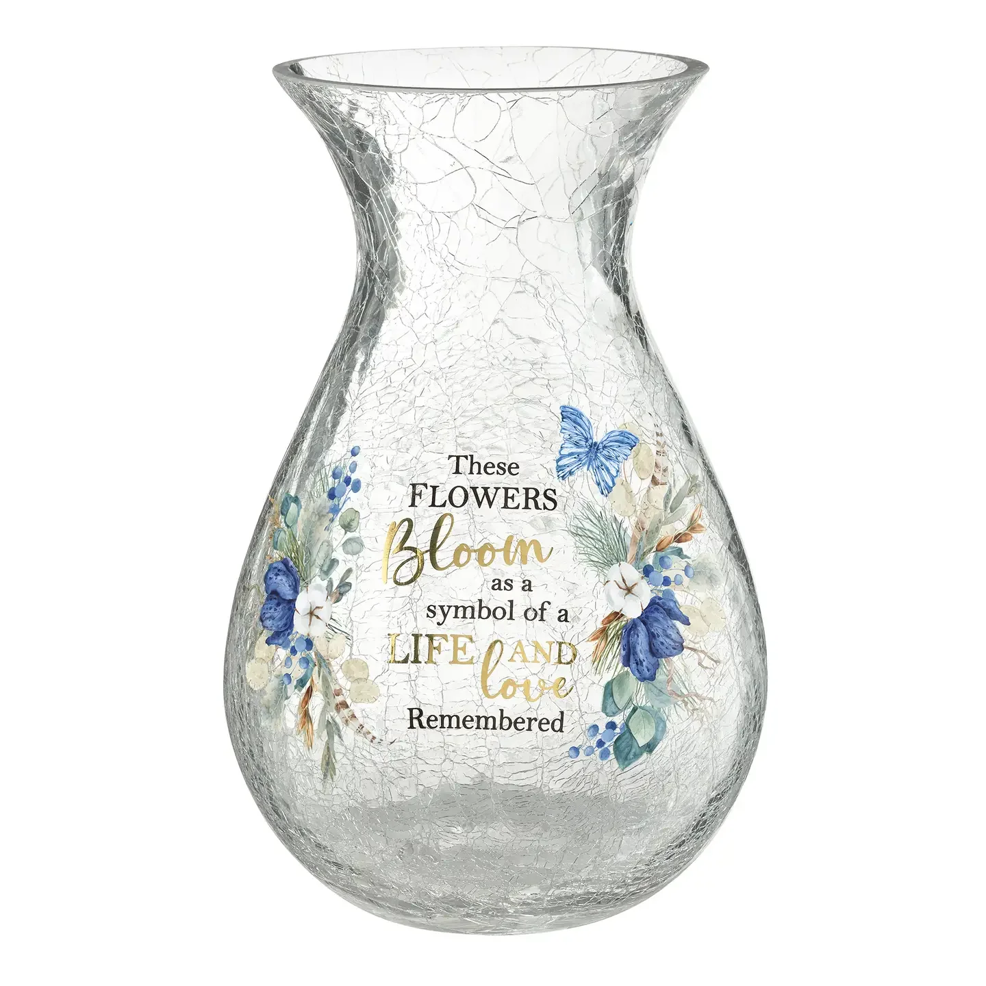 Crackle Glass Memorial Vase with Sympathy Verse