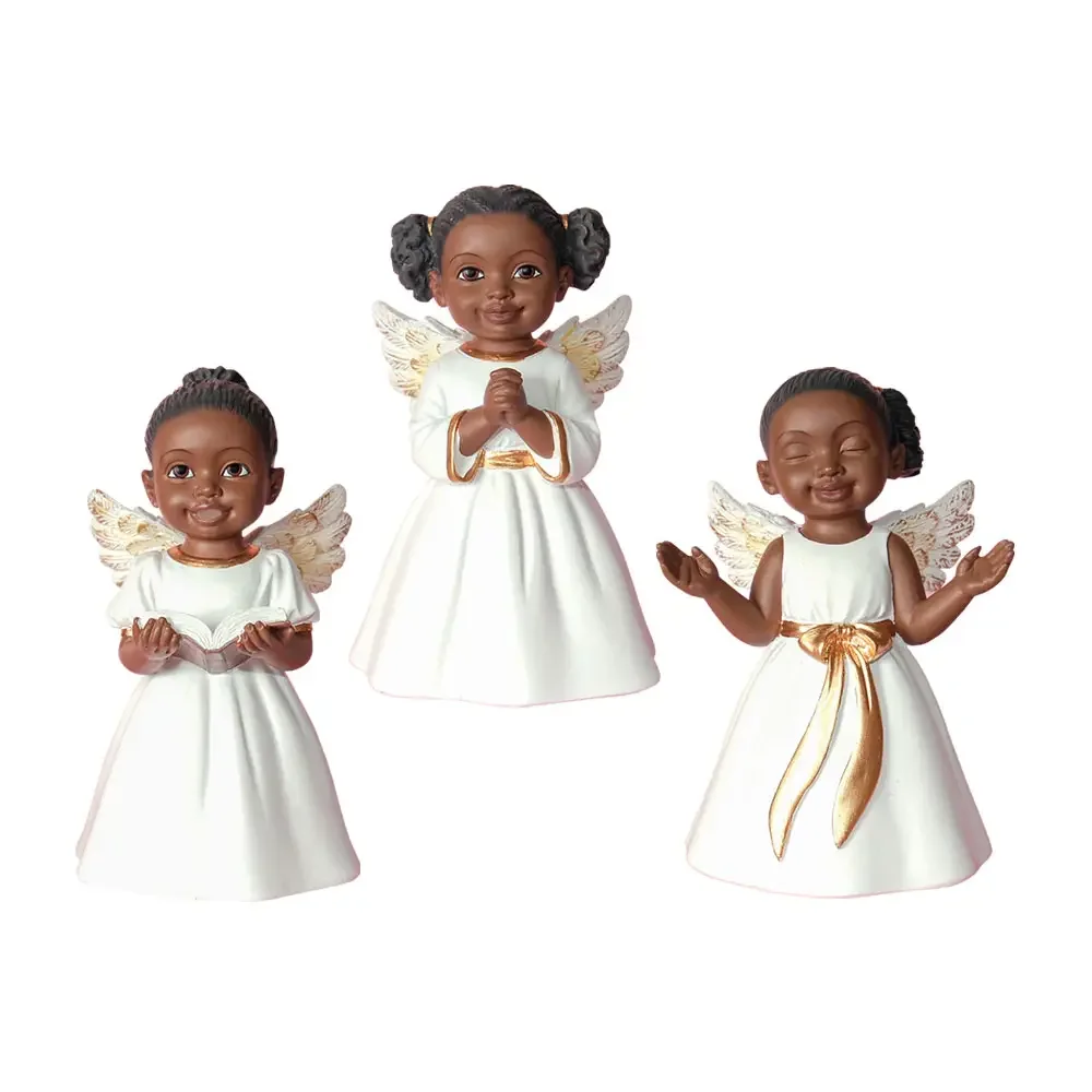 3 African American Cherubs in White