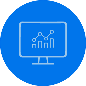 Icon of a computer monitor displaying a line graph and bar chart