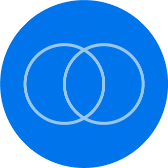 Two overlapping white circles inside a blue circle background.