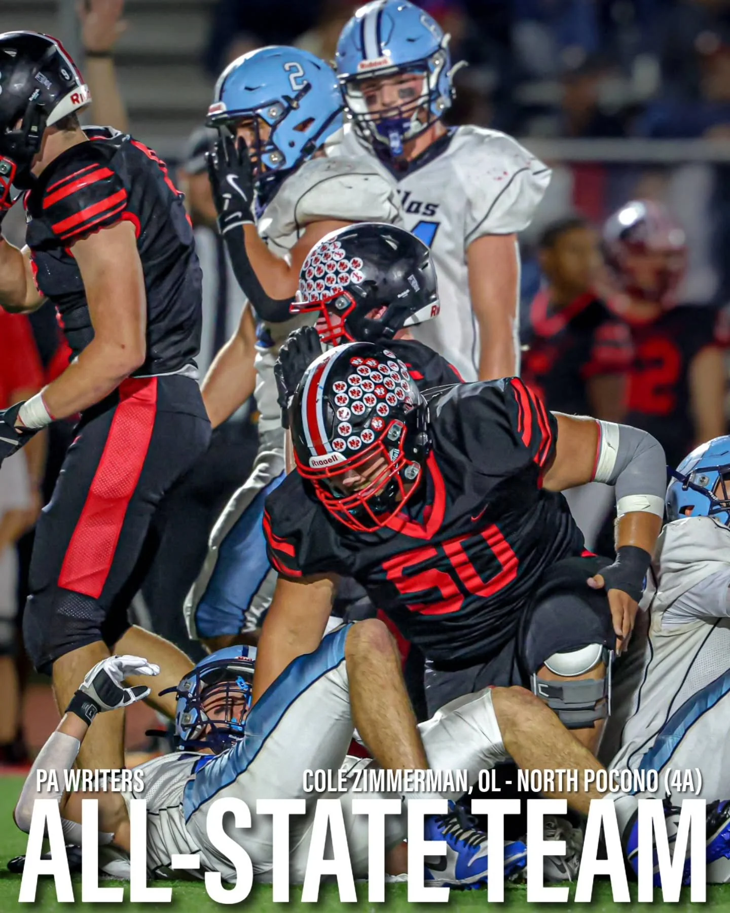 PA WRITERS ALL-STATE | CLASS 4A 🏈 DISTRICT 2 OL

Cole Zimmerman - OL | North Pocono
Load up front. Certified road grader.
Helped plow the Trojans to 13&ndash;1, league &amp; district titles, and a state run. One of the best seasons in program histor