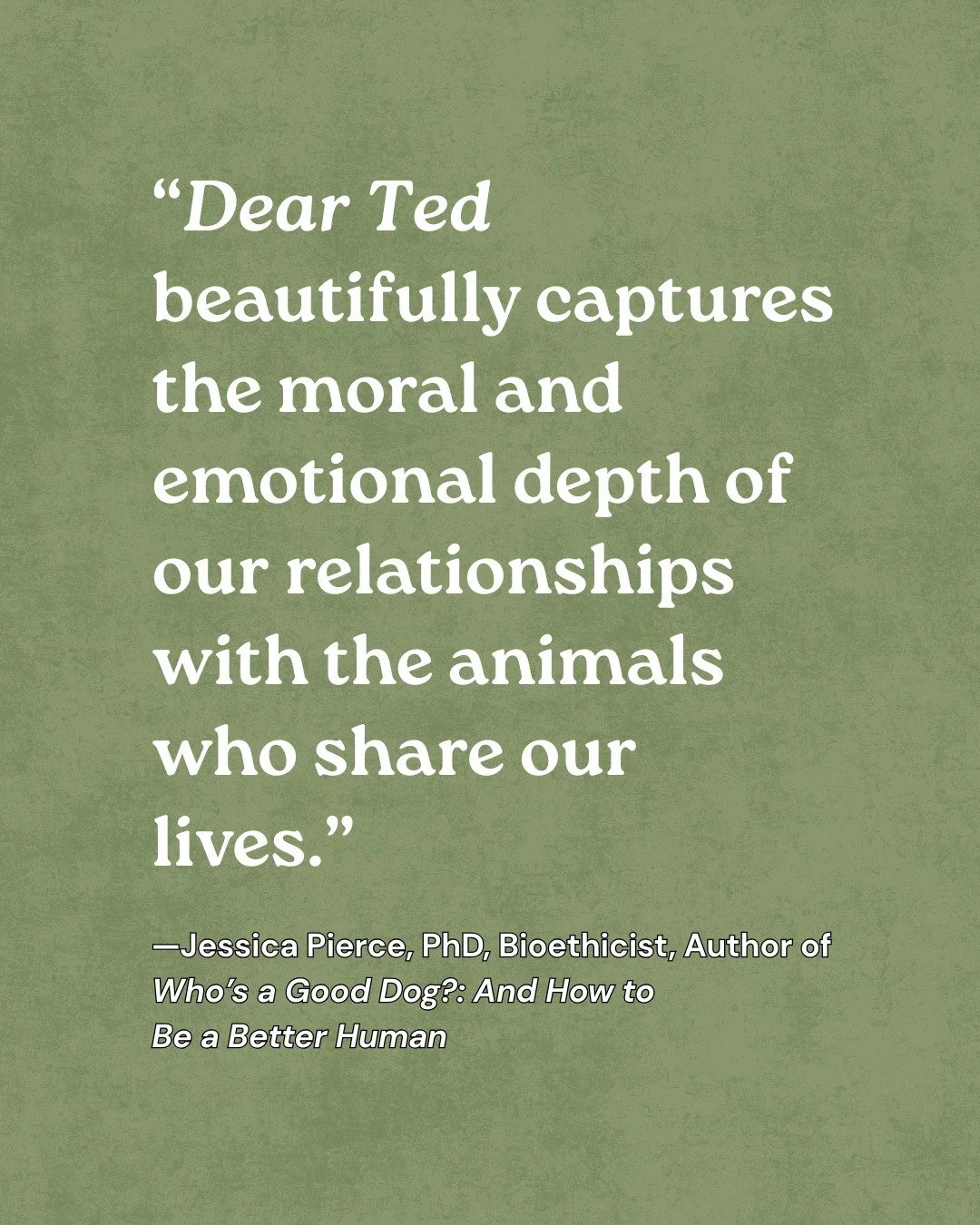 Bioethicist and author, Jessica Pierce, had such lovely praise for DEAR TED!

#DearTed #Dogs #dogbooks #coffeetablebooks #endorsement #jessicapierce #tedwilliams