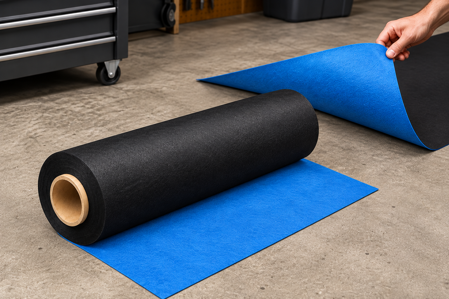 Industrial Sorbent Tacky-Back Floor Mat, Blue, 32 in W x 100 ft L