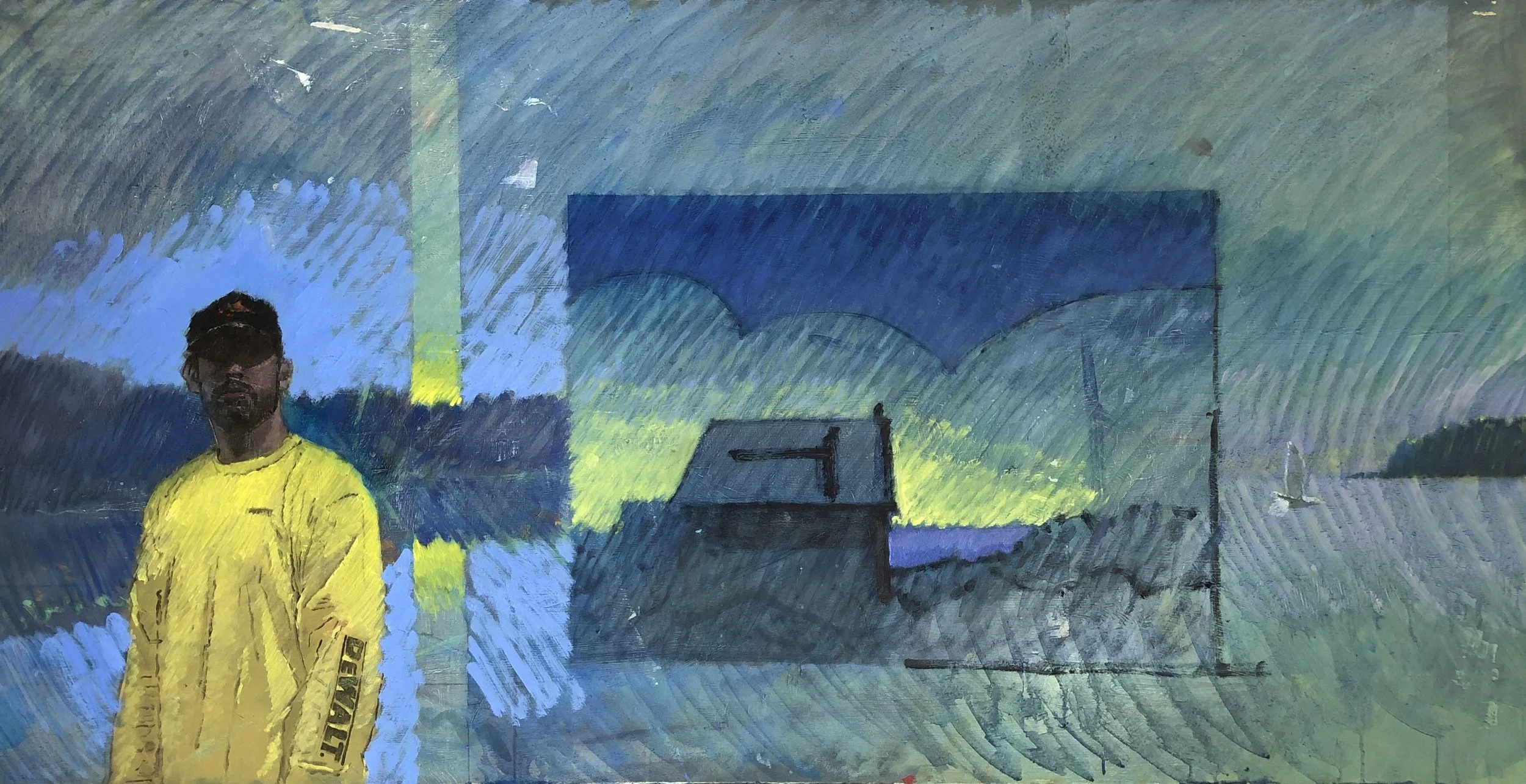 DeWalt Vs. Milwaukee/ Eagle Vs. Snake 
Oil on board
2024