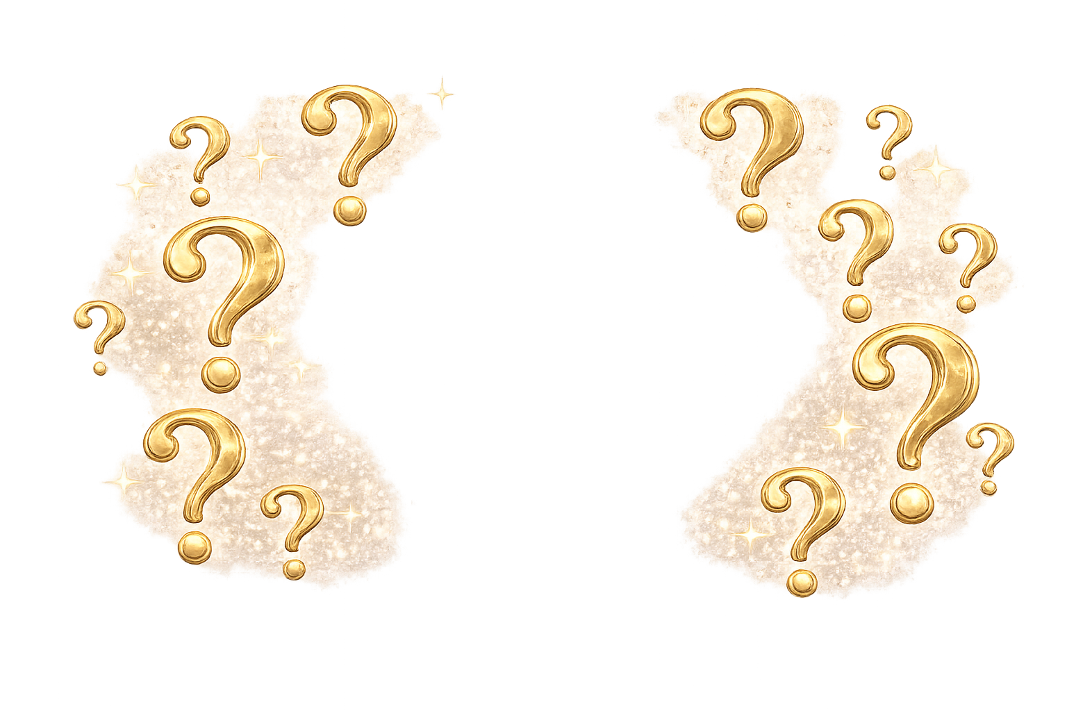 Decorative background with golden question marks and sparkles