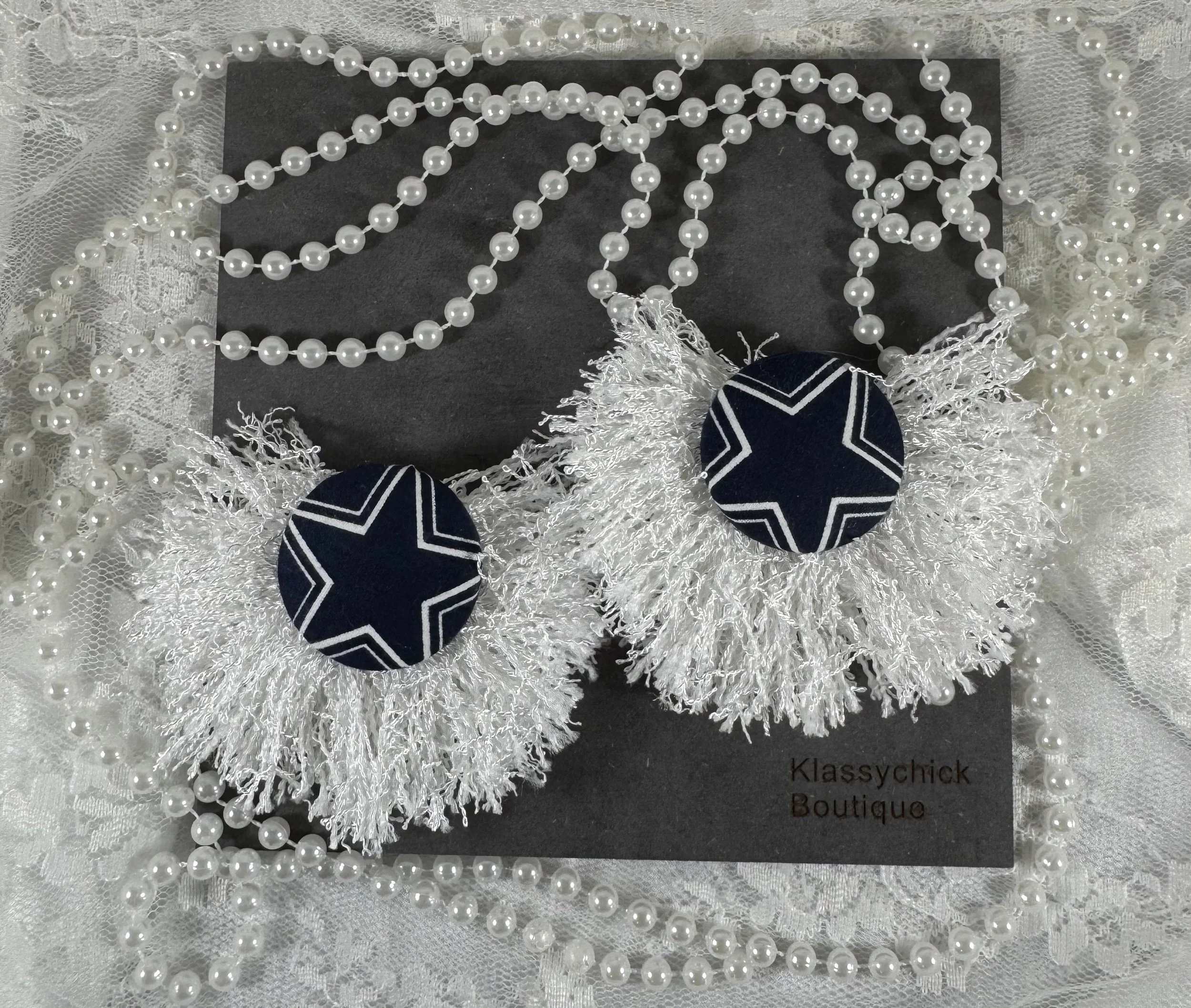 Dallas Cowboys Game Day Glam White Tassel Earrings