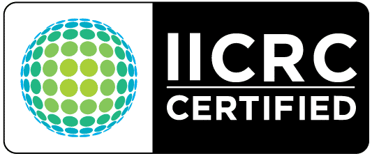 Logo of IICRC Certified with a globe graphic on the left and text on the right.