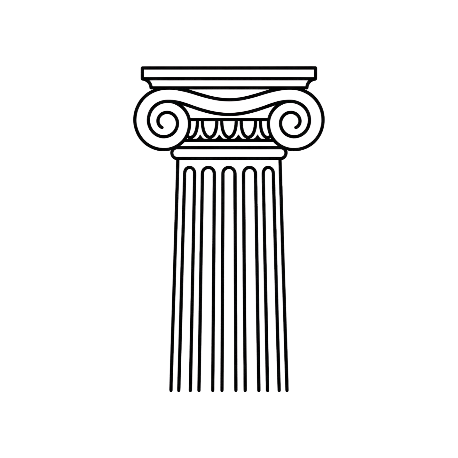Black and white drawing of a classical Greek or Roman column with ornate Ionic capital.