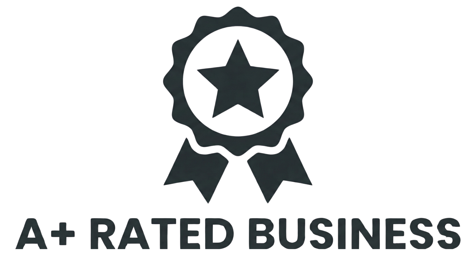 Black award ribbon with a star in the center, above the text 'At Rated Business'.