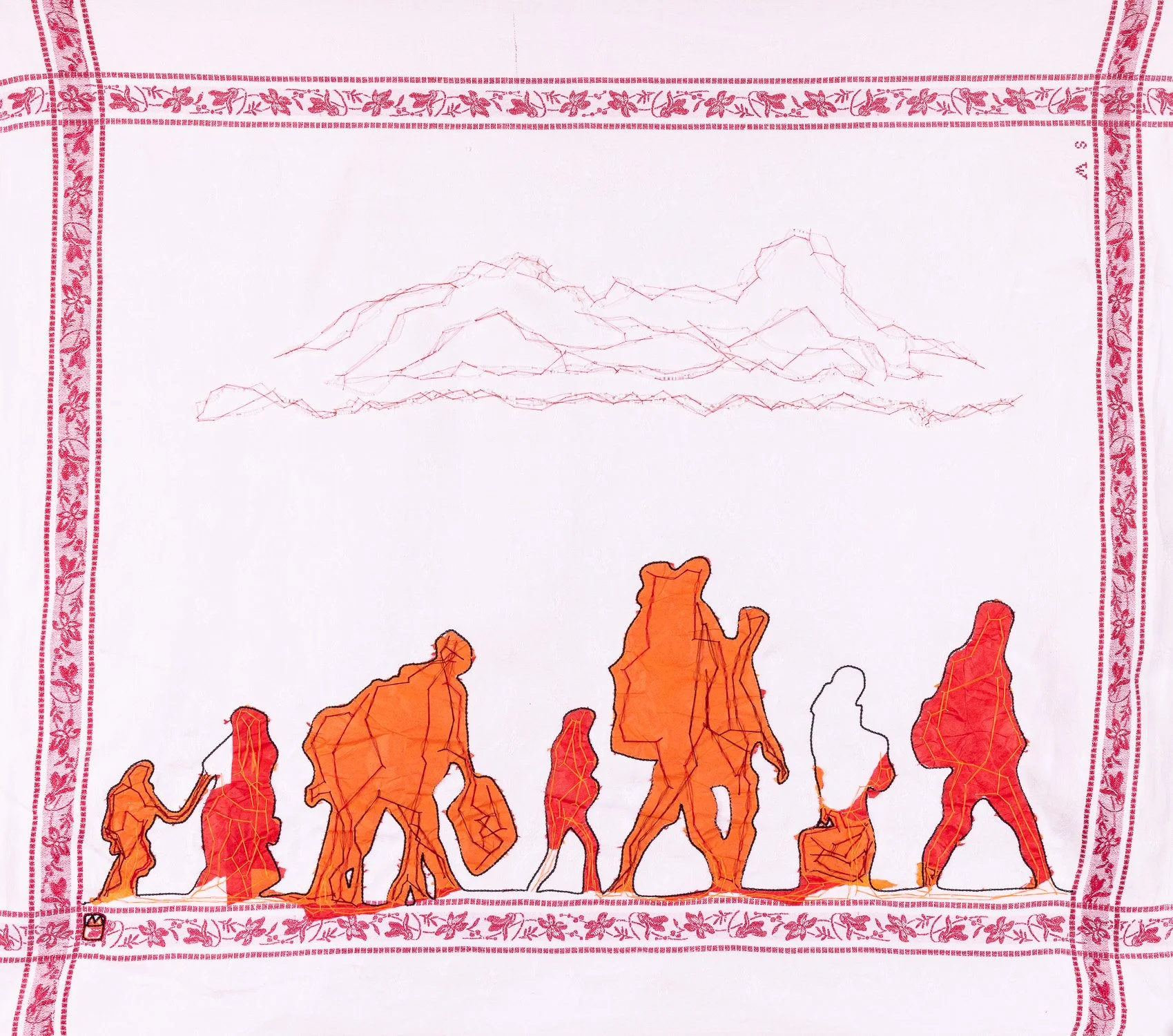 Exil#2
Broderie sur tissu et papier, 2022.
Tableau indisponible.
Photo Alain Scherer