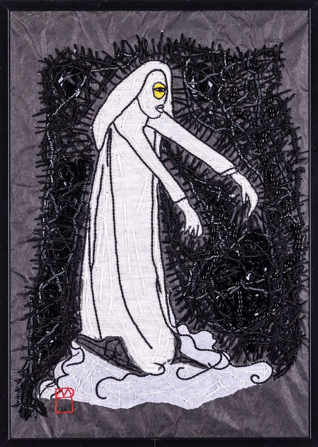 CONSCIENCE, 
broderie au crochet de Lunéville sur tissu et papier,
H29,7x21cm
2023, Photo Alain Scherer