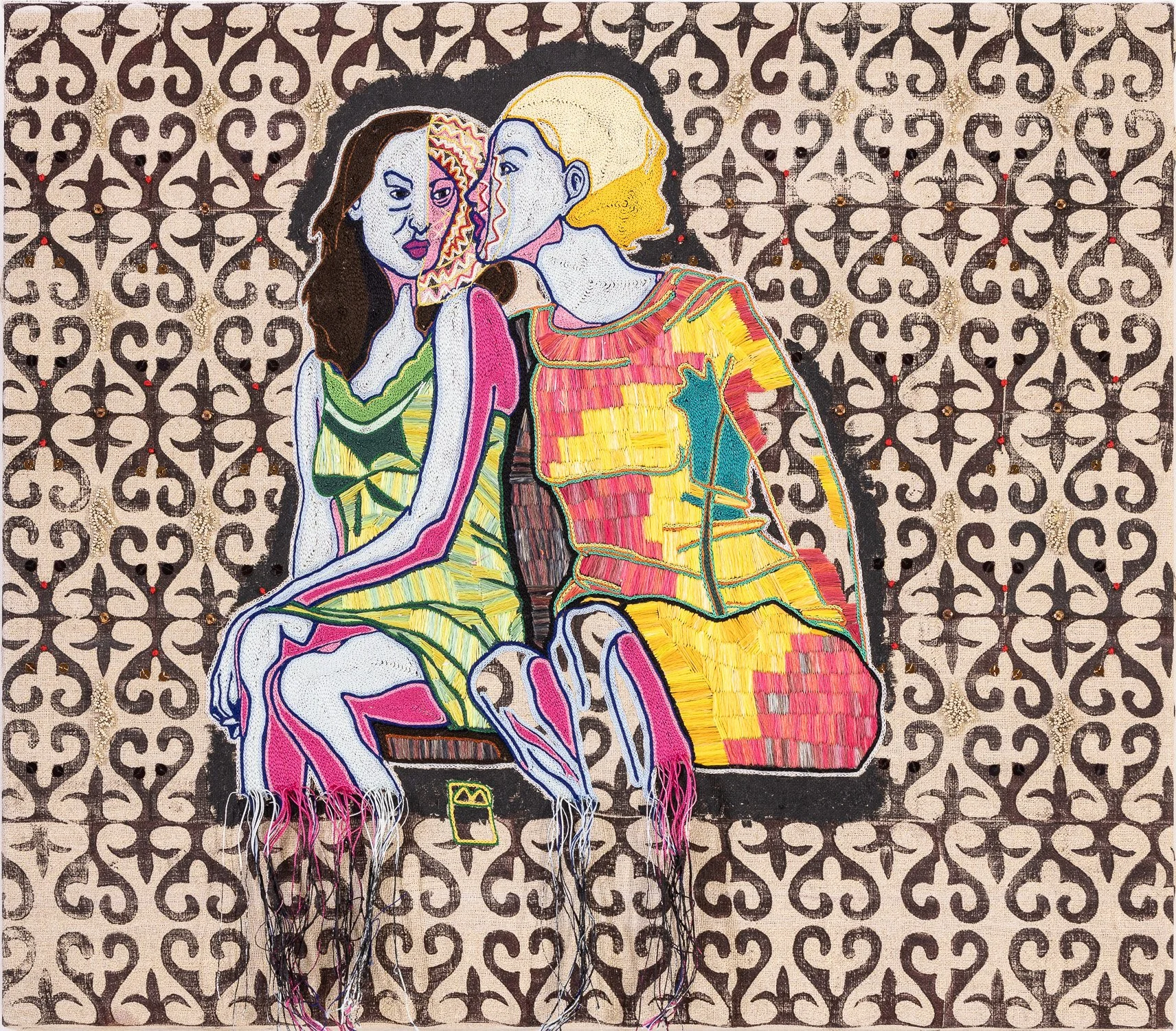 Le secret,
broderie, gravure, peinture
H44x L50cm
2020, Photo Alain Scherer