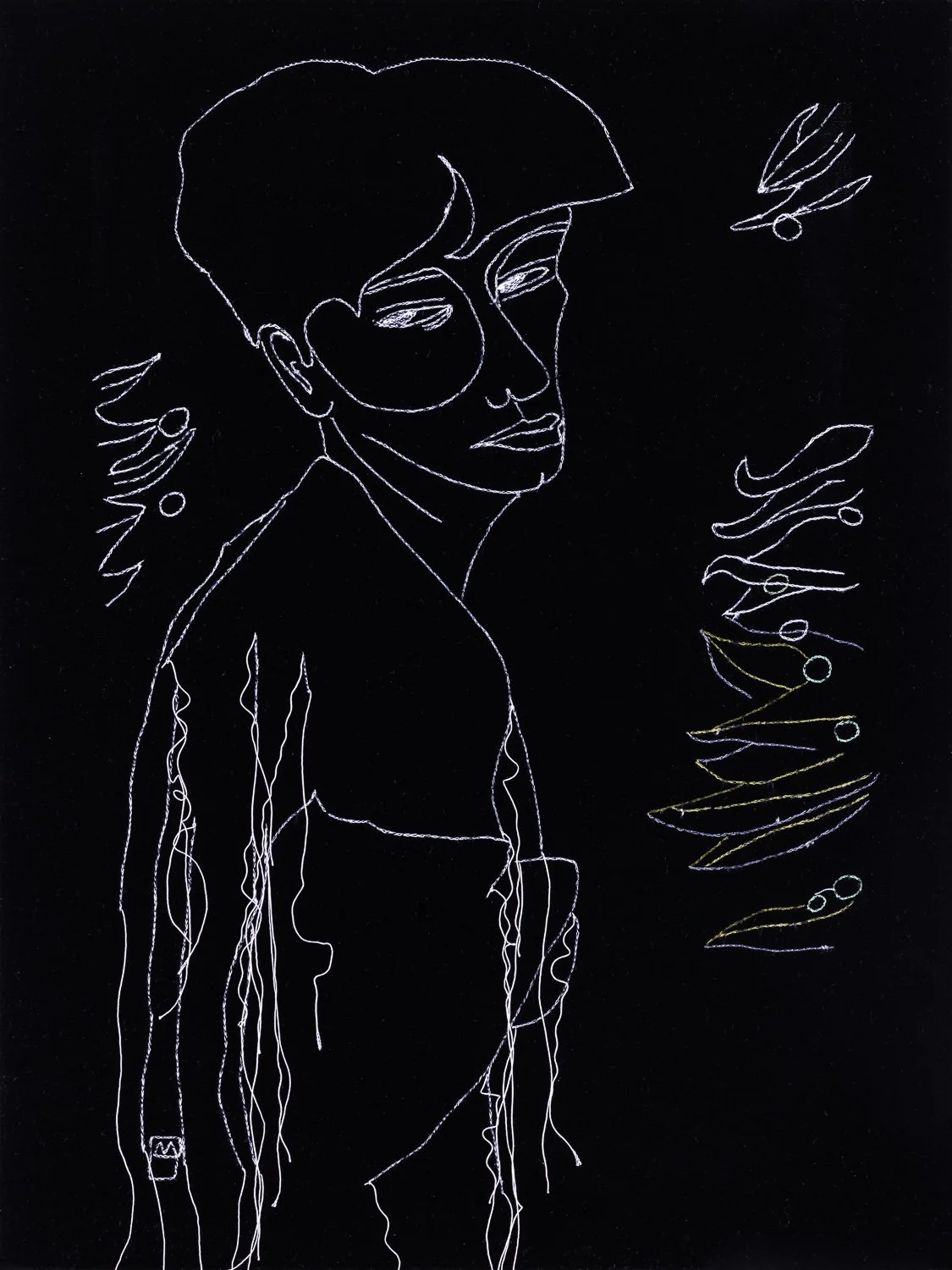 Quelques feuilles vertes, 
broderie sur velours de soie
H47xL36 cm 
2023, Photo Alain Scherer