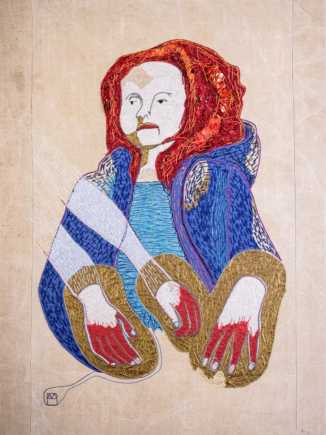 DAEMON,
Broderie main au crochet sur tissu et papier, H80xL60 cm 
 2024, Photo Alain Scherer