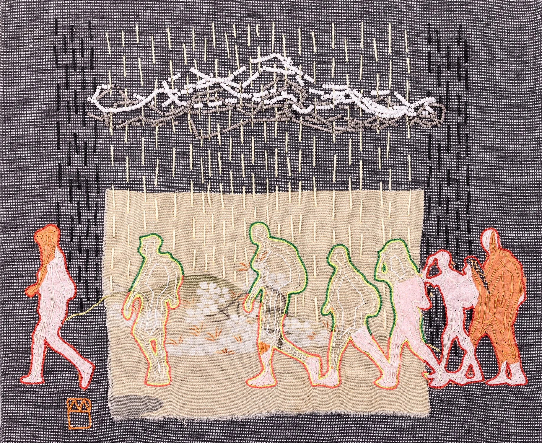 Baisers d'un voyage sans nom 
Broderie sur tissu et papier,  2024.
Tableau indisponible.
Photo Alain Scherer
