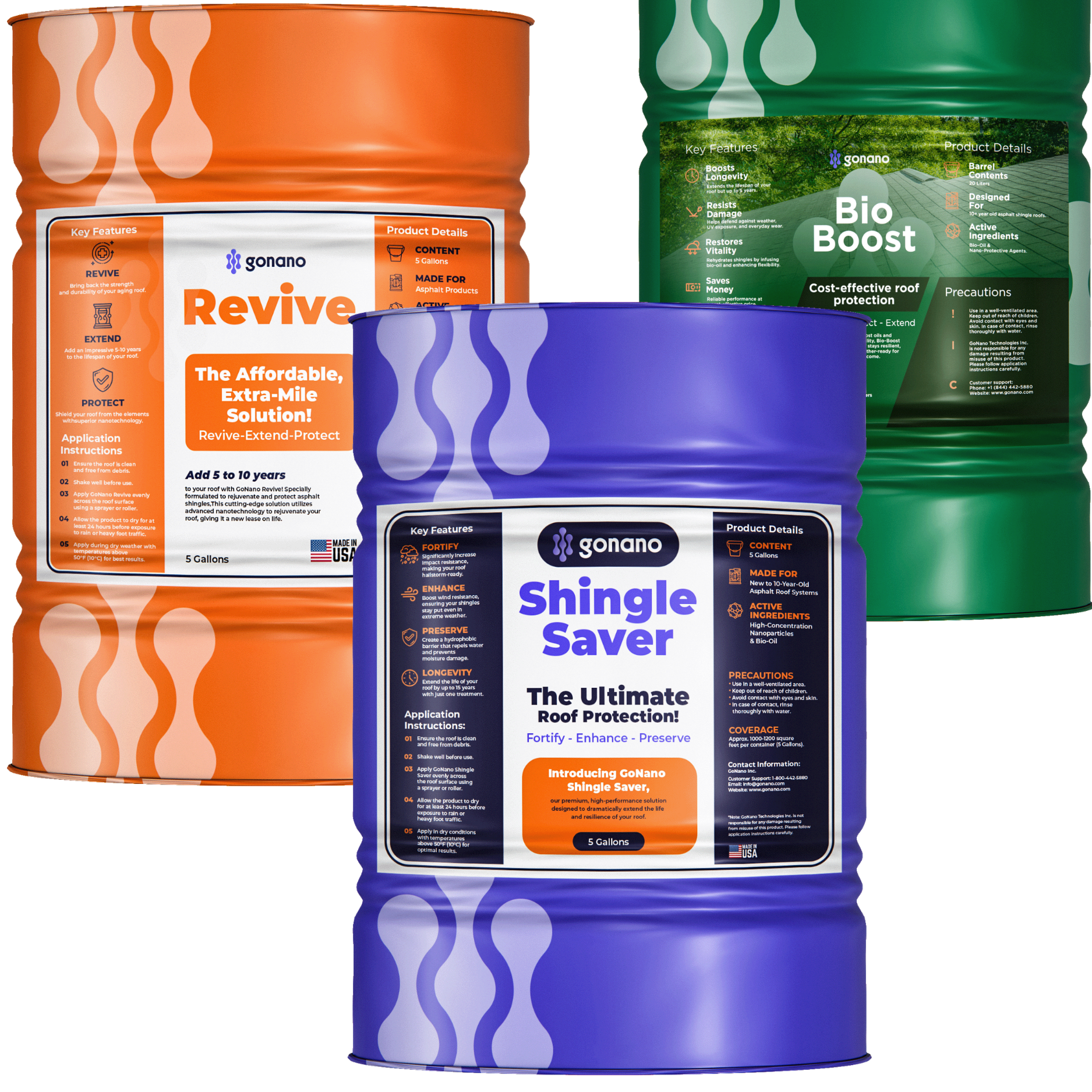 A house roof with shingle surface protection product applied, set against a sunset background with fields and sky, promoting NanoPro surface protection for next-generation durability.