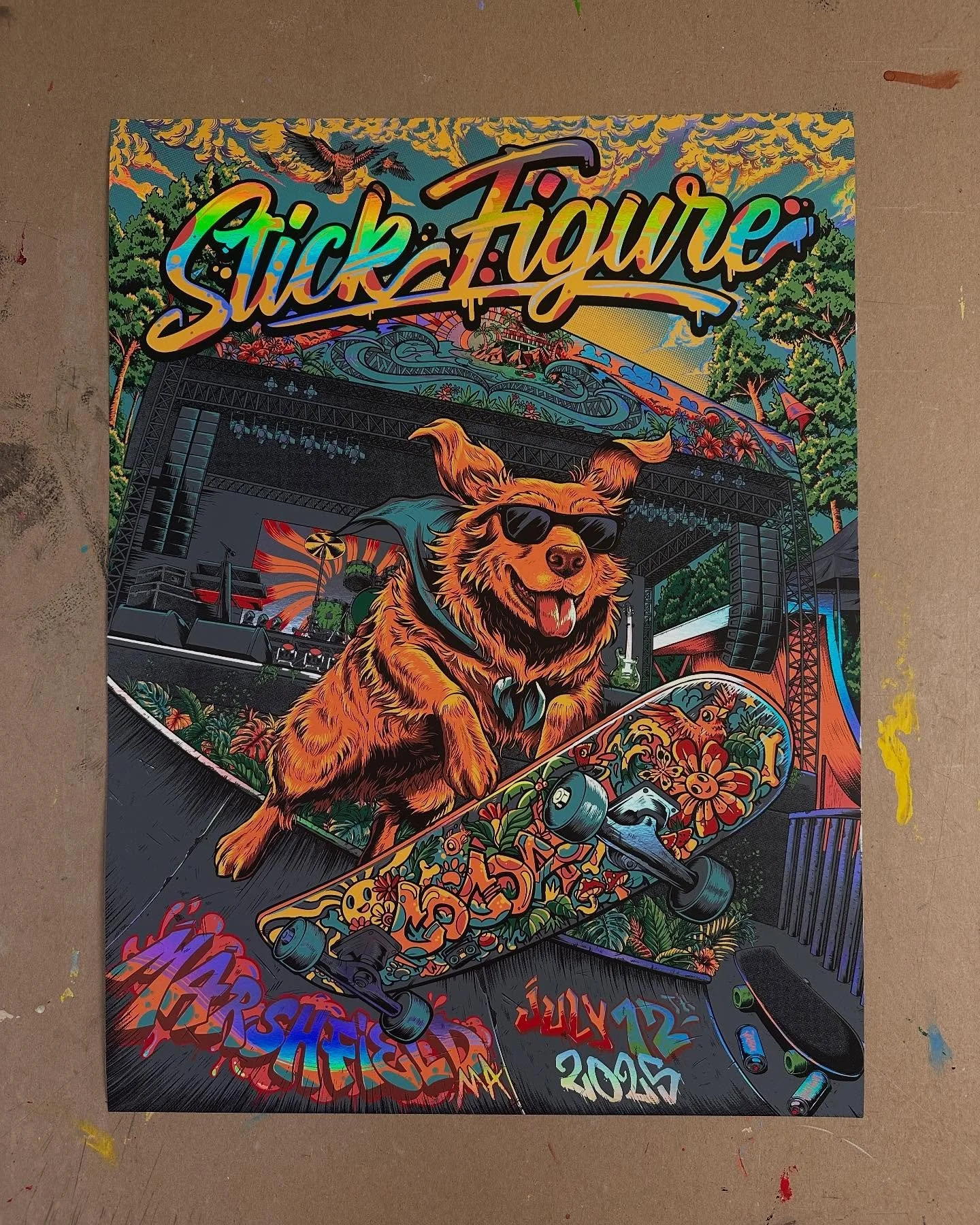 It was another fun summer kickoff of printing for the ineffable, @stickfiguremusic ! Here&rsquo;s a look at all the foil variants we printed. Thank you to all the artists, mgmt, and the entire team that make this all happen. And a huge thanks to Stic