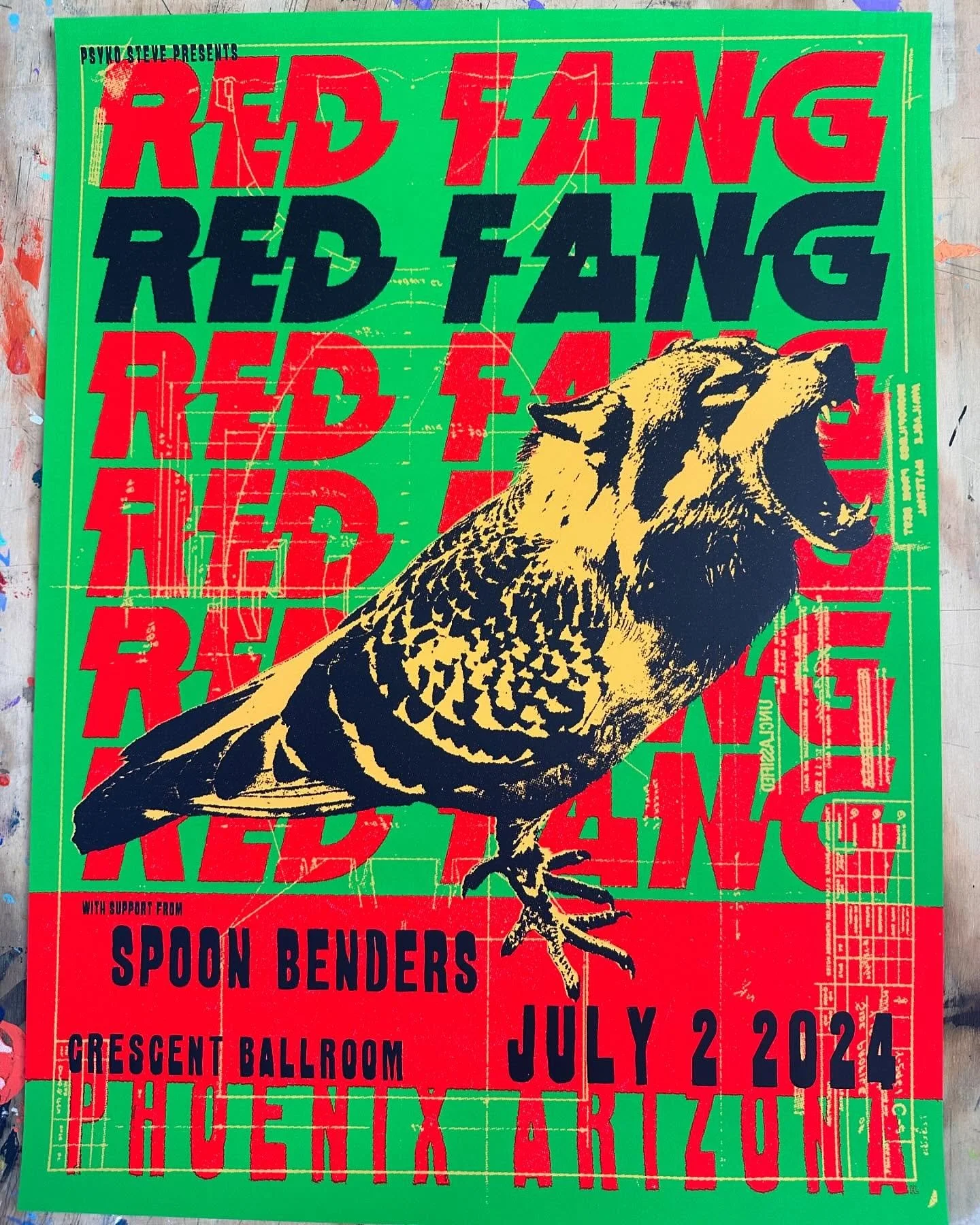 check out this one i made up for @redfangband tonight in phoenix. it&rsquo;s a pigeon wolf. haha! thanks dudes! snag one at the the show if you&rsquo;re there @crescentphx . if anyone wants one and can&rsquo;t make it, shoot me a message. got a handf