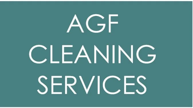 Text on a teal background reading "AGF CLEANING SERVICES" in white letters.