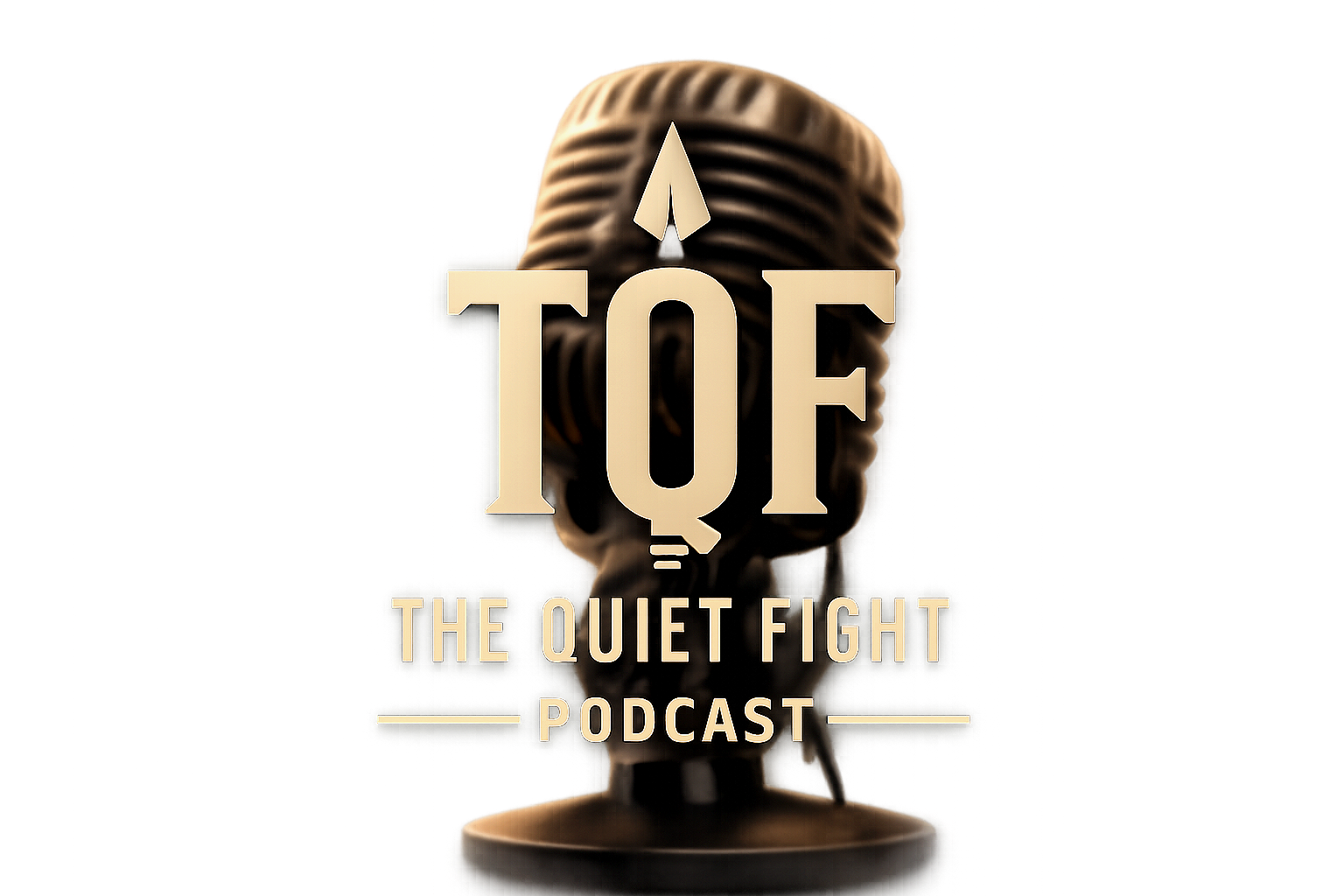 Cover art for The Quiet Fight Podcast featuring a vintage microphone with the words "Top" and "Q" overlayed, and the subtitle "The Quiet Fight Podcast".