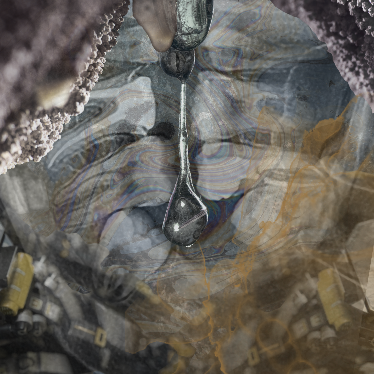 Black droplet from above, dripping inside x-ray of teeth