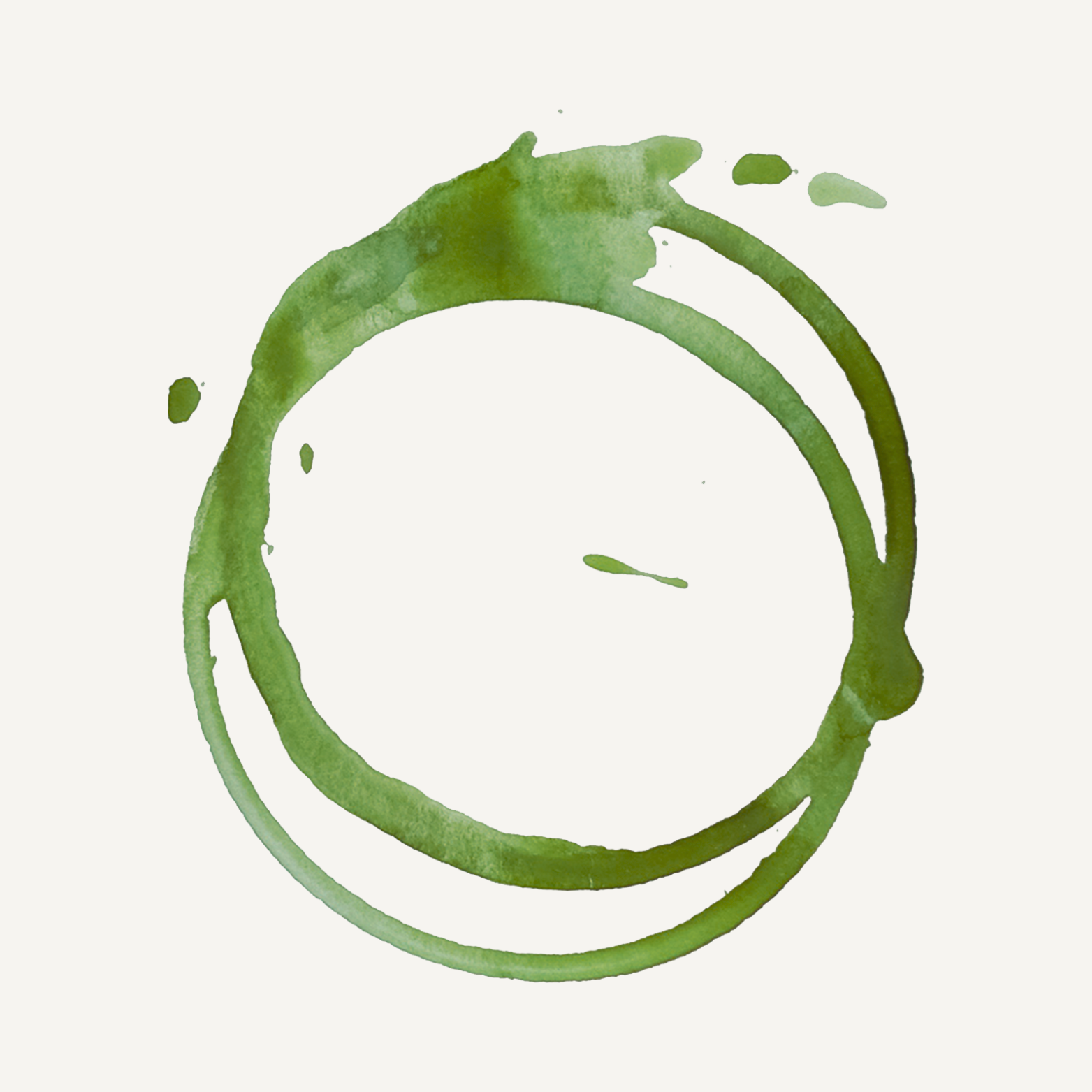 Two, green, watercolor rings, interlocked.