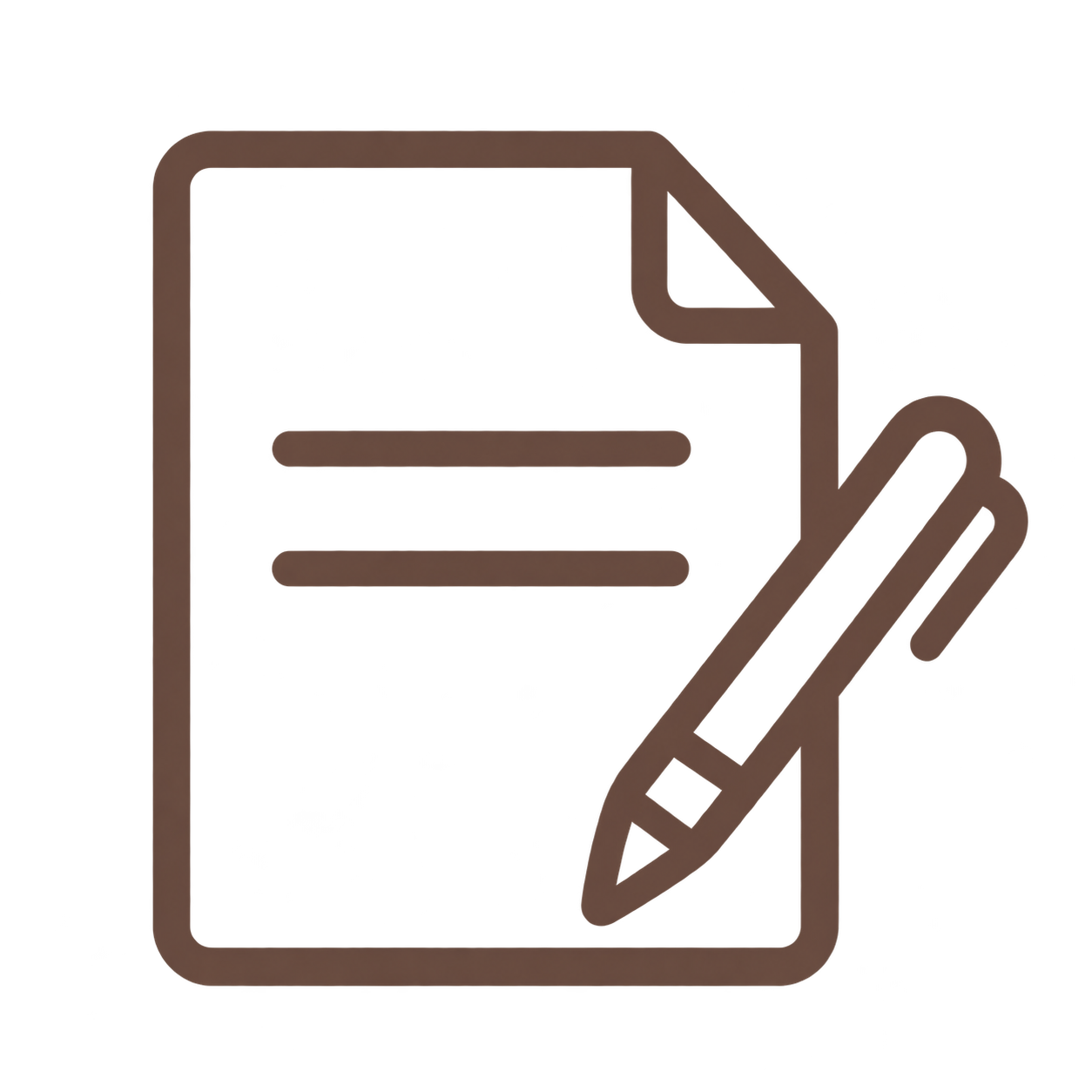 Outline icon of a clipboard with a piece of paper and a pencil.
