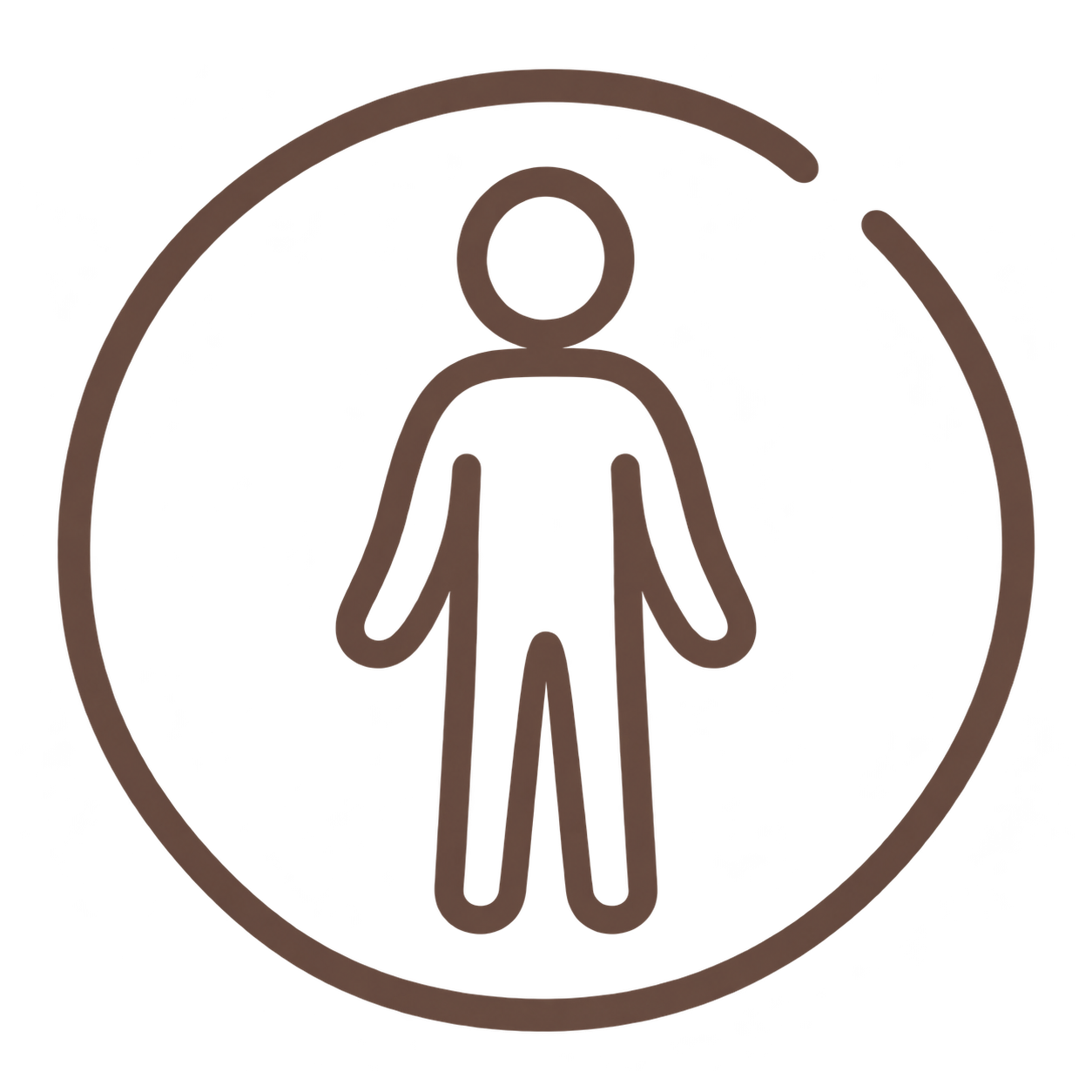 Minimalist icon of a person enclosed in a circle.