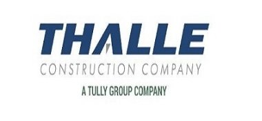 Thalle Construction Company logo with blue and black text on a white background.