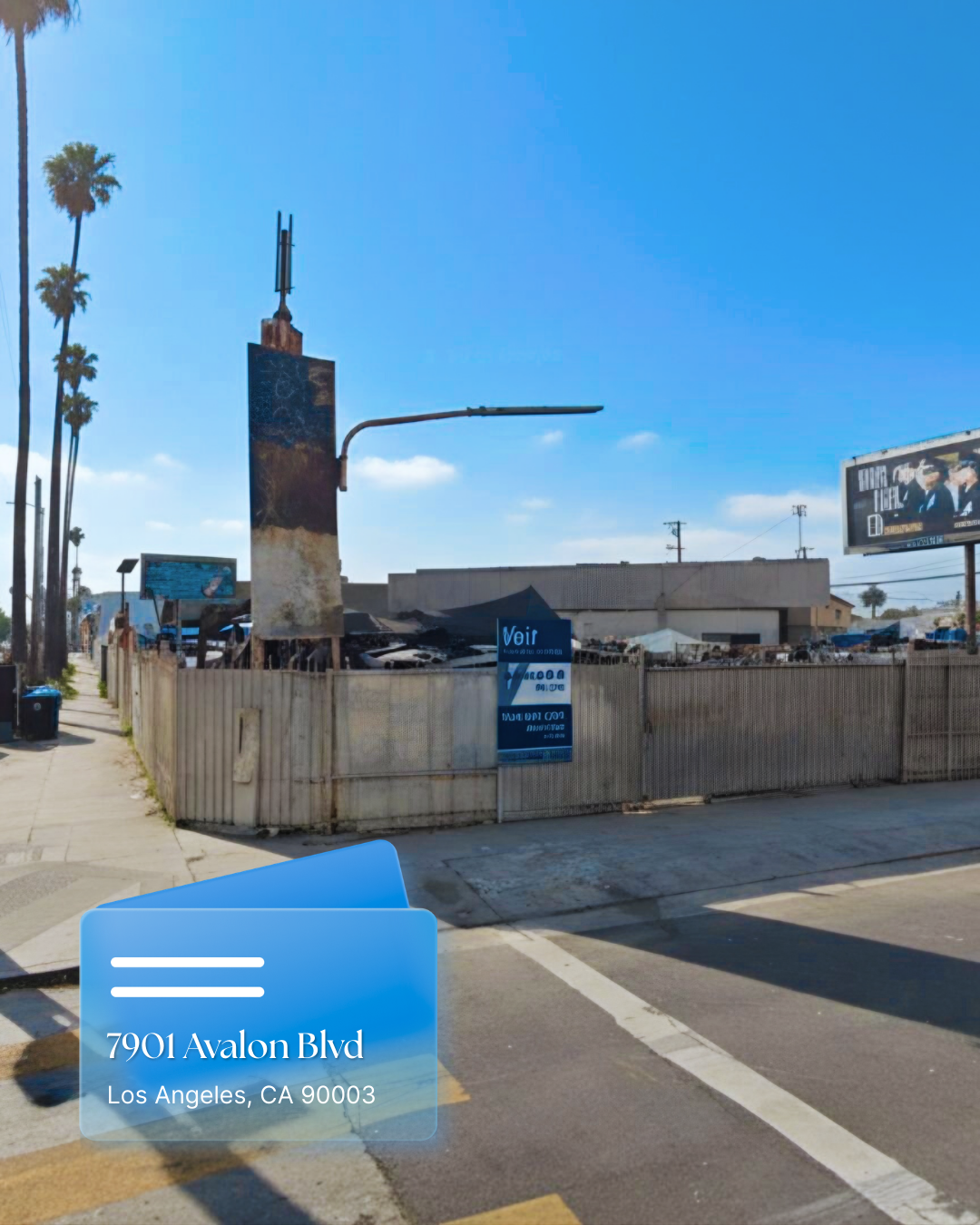 Prime commercial land investment site on a prominent corner of Avalon Blvd in South Los Angeles — offering an owner-user or development play with a month-to-month income stream and easy access to the 110 Freeway in a high-traffic urban corridor.