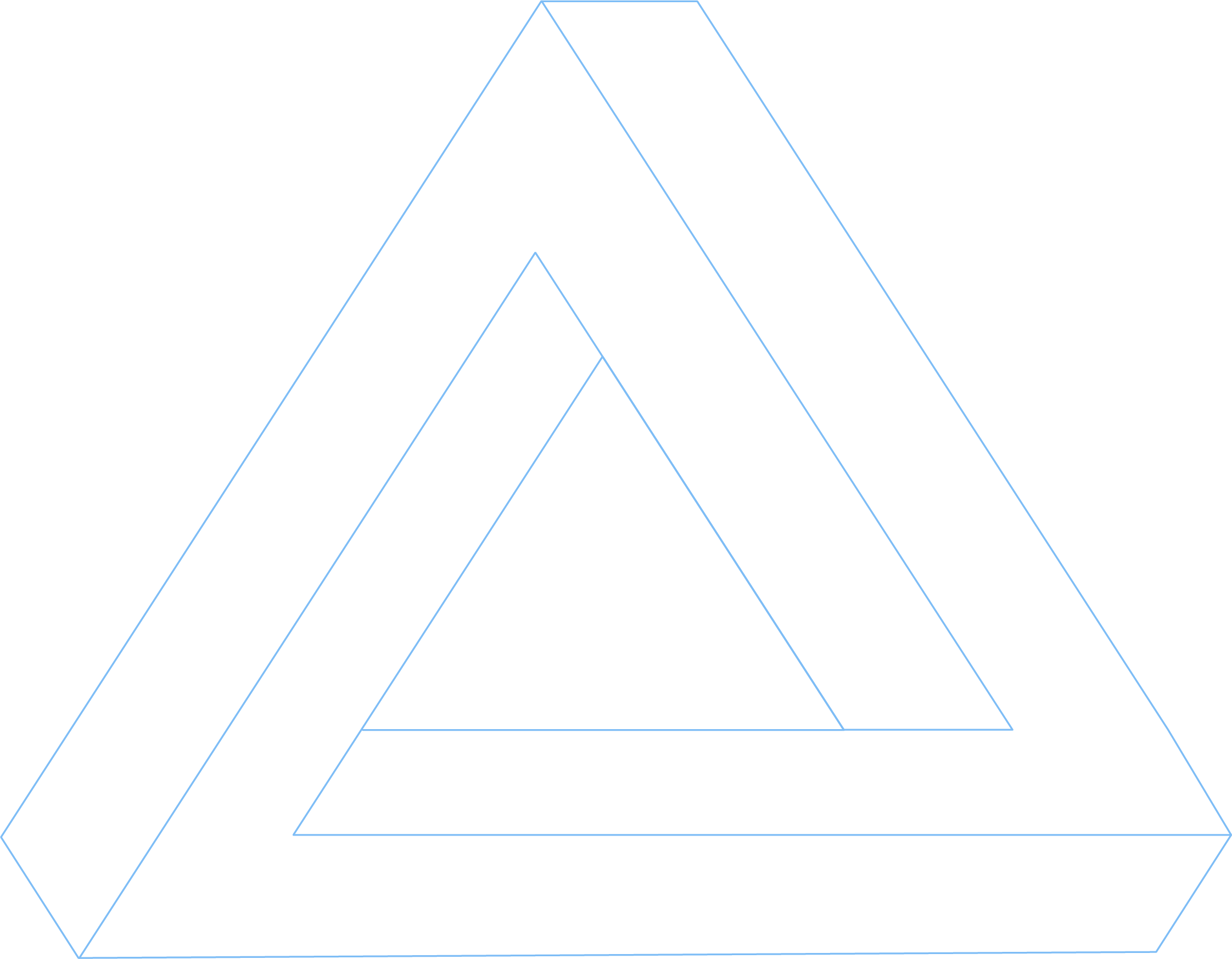 aerospace precision machining Geometric design featuring three outlined triangles and a three-dimensional triangular shape in blue against a black background.