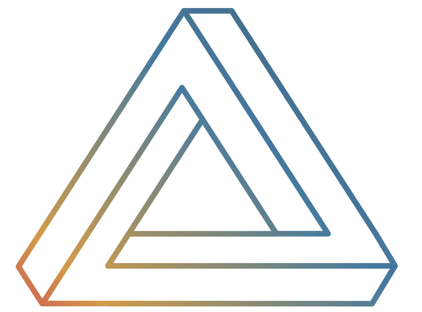 Colorful, geometric, layered triangle design with a gradient outline.