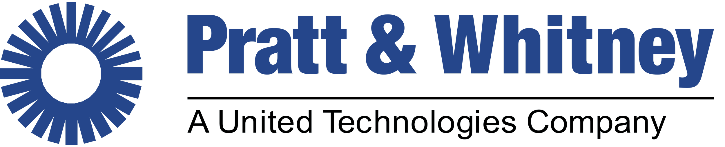 Logo of Pratt & Whitney, a United Technologies Company, featuring a stylized blue turbine wheel and company name.
