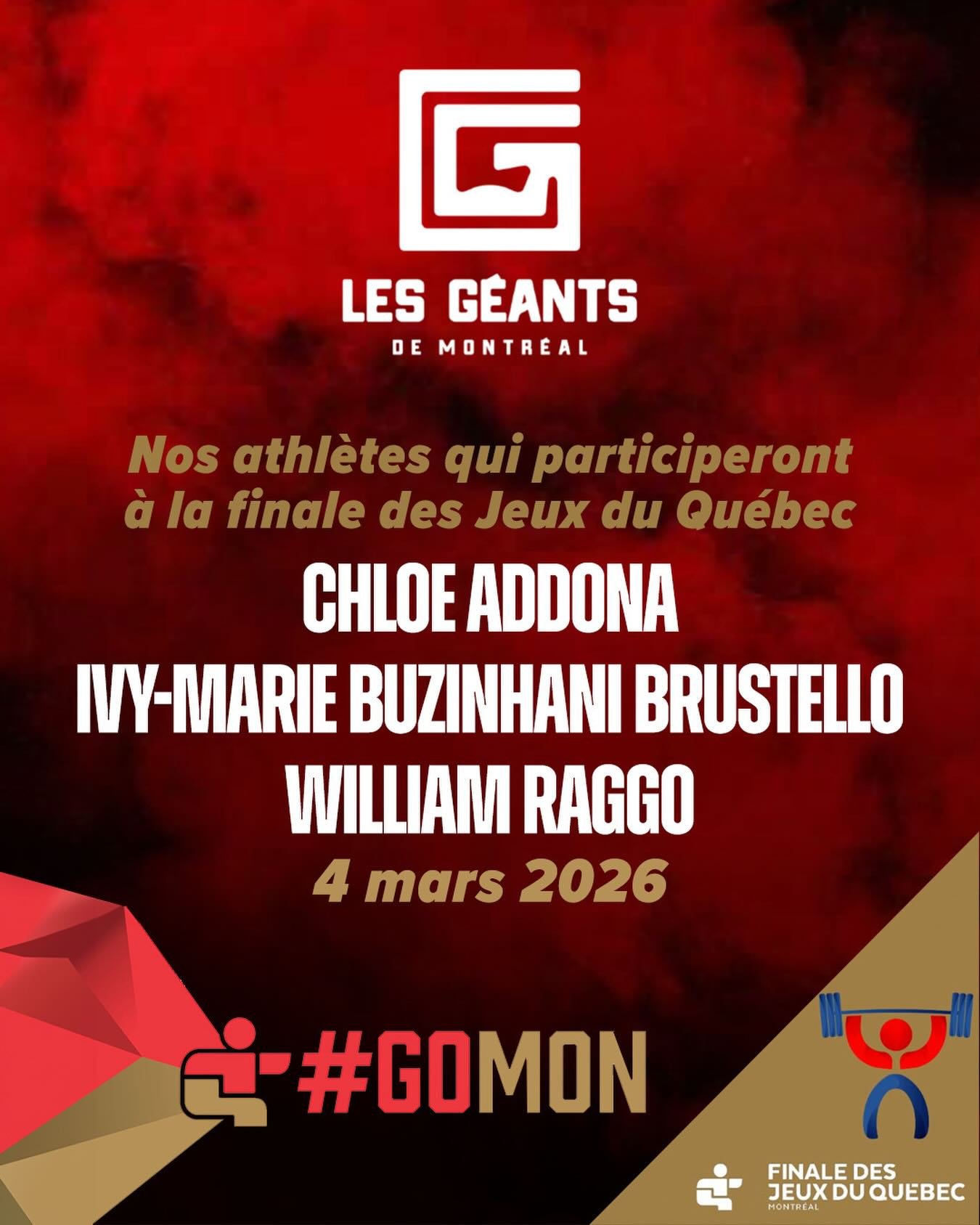 Venez encourager nos athl&egrave;tes qui participeront aux Jeux du Qu&eacute;bec de Blainville.