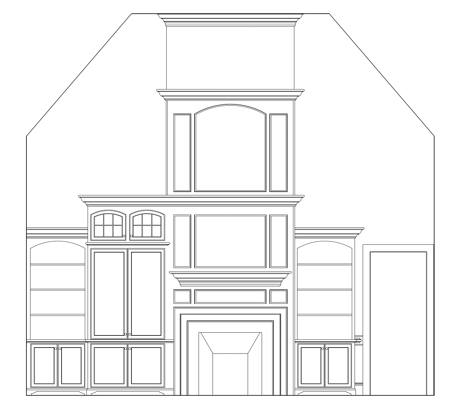 Custom residential living room with built-in cabinetry and detailed millwork