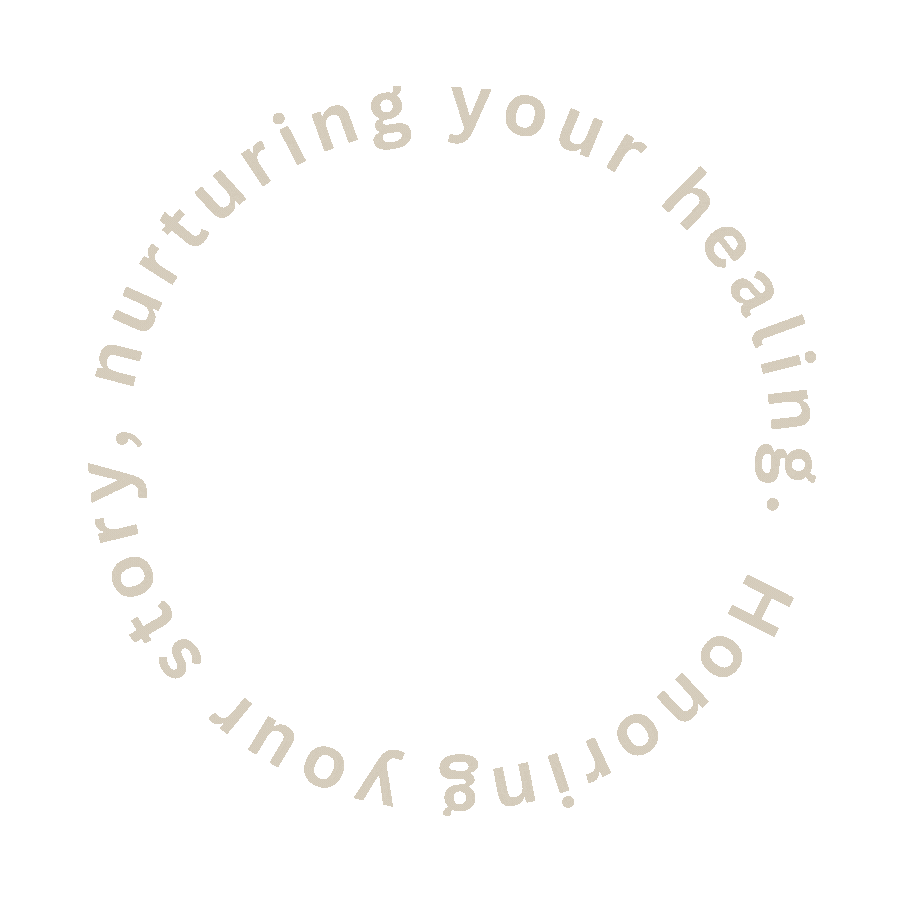 Empty beige background with faint circular text around the edges that reads 'scouting your health. including you.'