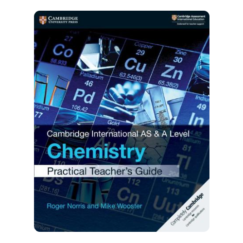 Cover of a chemistry teacher’s guide featuring the periodic table, with elements like cobalt, copper, zinc, palladium, cadmium, and gold, published by Cambridge University Press.
